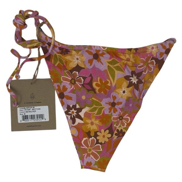 Stone Fox Swim River Bikini Bottom In Retro Pop Adjustable Side Tie Thong Size M - Picture 5 of 14